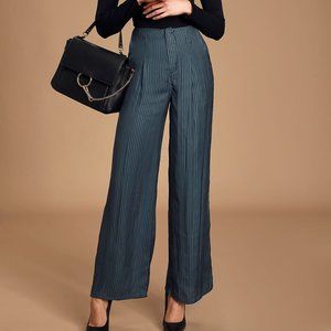 Lulu's PrimeTime Navy Striped Satin Wide Leg Pants